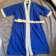 Vintage Munsingwear Mod Blue Ivory Trim Soft Knee Length Robe Made in USA