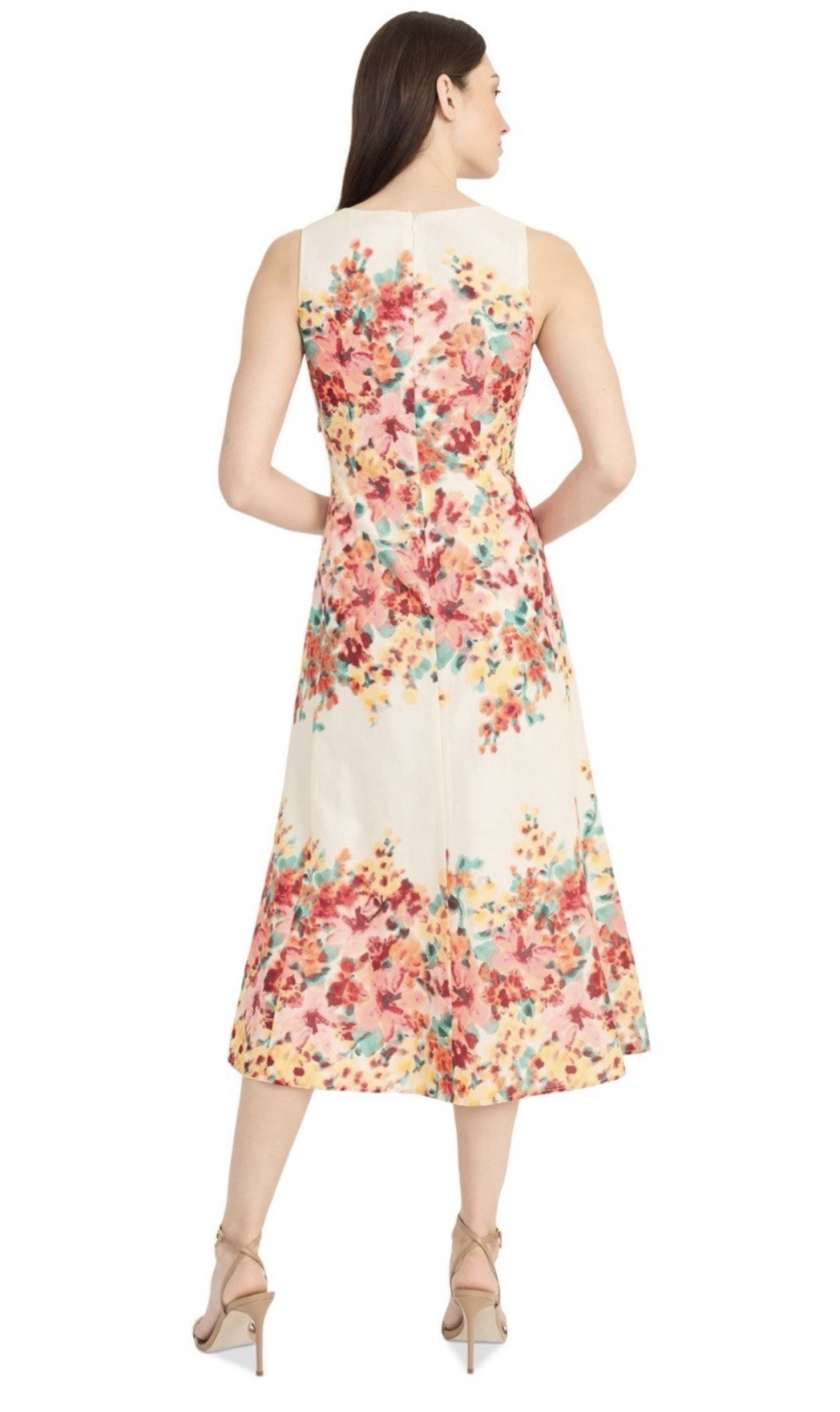 Maggy London Women’s Floral-Print Cotton Midi Dress-Cream/Orange, Size-2 image 2