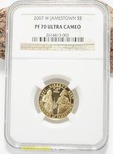 2007 W JAMESTOWN $5 PF 70 ULTRA CAMEO COMMEMORATIVE GOLD COIN