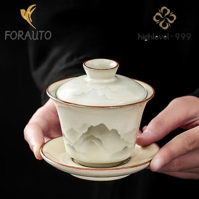 Ruyao Ceramics Ink Wash Painting Gaiwan 100ml 3.4oz Handmade Kungfu Tea Set Cup