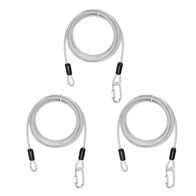3Set 3/16'' Dia 8.2ft Security Steel Cable with Loops Clear + Quick Links