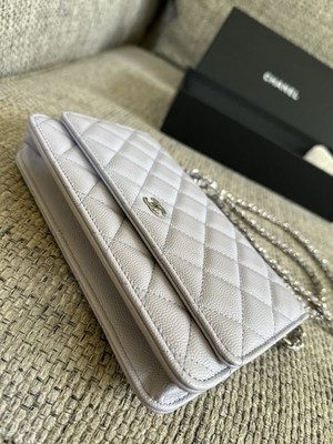 CHANEL 財布 NEW w/ Receipt CHANEL 21K Light Purple SHW Caviar Wallet on Chain