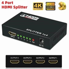 HD 4K 4 Port HDMI Splitter 1x4 Repeater Amplifier 1080P 3D Hub 1 In 4 Out