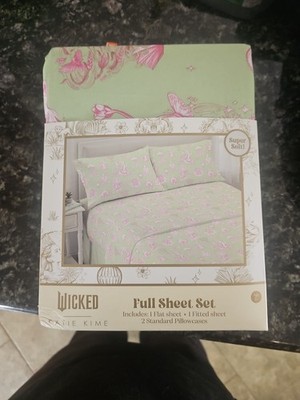 Wicked: For Good X Katie Kime Green & Pink FULL Size Bed Sheet 4 Pc Set NEW