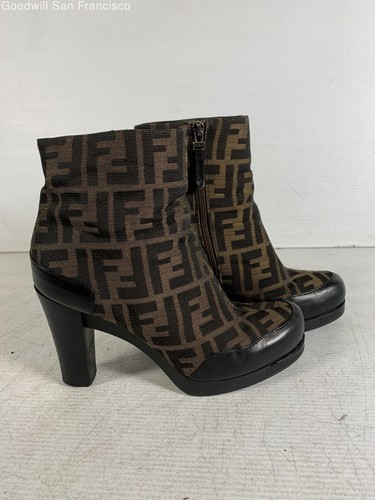 Entrupy Authenticated COA Fendi Italy Black Brown Ankle Womens Booties Size 39