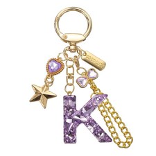 Initial Letter Keychain for Women Cute Heart Butterfly Star Chain Purple K