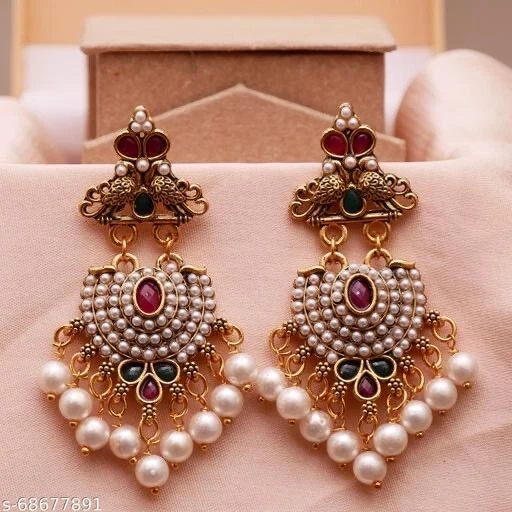 Kundan Jhumka Earrings  White Designer Indian Bollywood Style Jewelry Set - Image 2 of 2