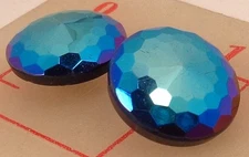 12 Vintage Faceted Czech Glass Shank Buttons Blue Jet AB 15/16" #381