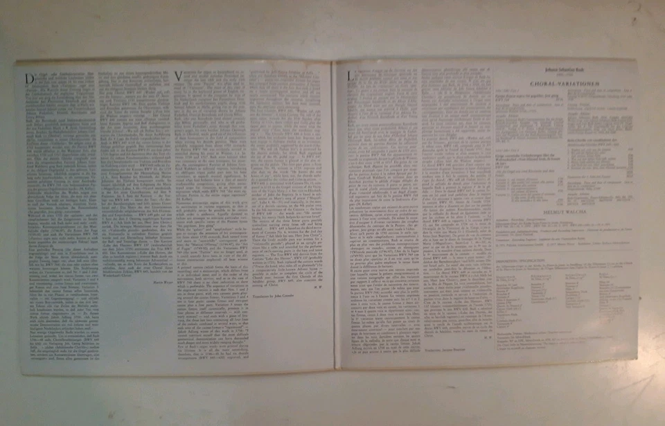 Johann Sebastian Bach, Helmut Walcha - Choral-Variationen LP GF NM | Archiv Prod - Bild 3 von 4