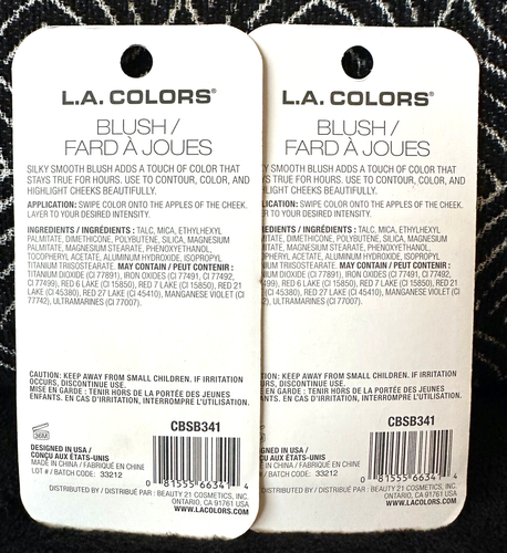 LOTE 2pk LA COLORS SWEET CHEEKS CBSB341 COLOR ROSA INTENSO RUBOR CONTORNO REFLEJOS - Imagen 2 de 4