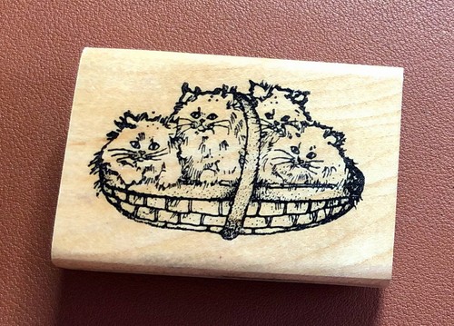 Stempel Holz Katzen Kitten im Körbchen Perser Maine Coon ...