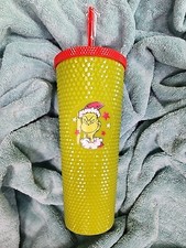 THE GRINCH who stole Christmas tumbler, 24oz green textured travel cup, NEW '24