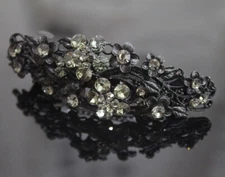 vintage antique Tone Flower Rhinestone black Color Hair Clip Barrette ha1026