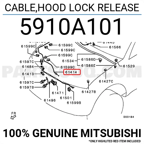 Cable de liberación de bloqueo de capó para Mitsubishi L200 Triton 5910A101 MN136429 Foto 2 de 2