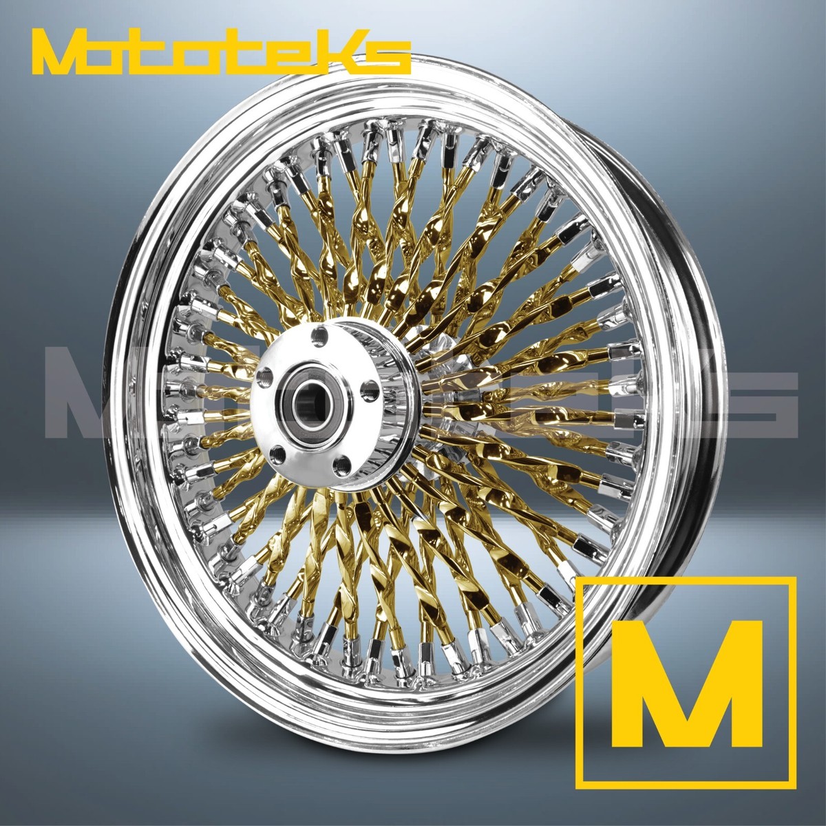 16X3.5 CALI FAT SPOKE WHEEL 52 STAINLESS 24K GOLD FOR HARLEY