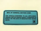 1968-76 GM Door Jamb ID Vin Number Decal Sticker Buick GS Olds Chevy Caddy GTO