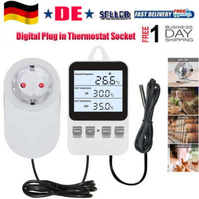 Digital Plug in Thermostat Socket, Heating, Cooling Electric Temperature Control