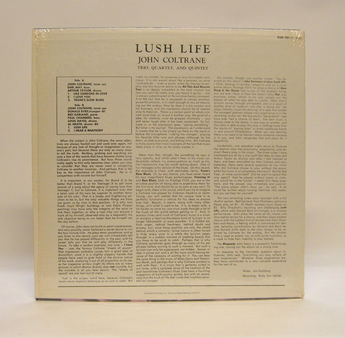 John Coltrane: Lush Life [LP] 1984 Prestige OJC-131 *In