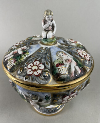 EUROPEAN Capodimonte Covered Bowl Raised Relief Numbered