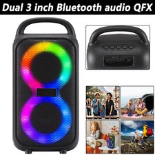 Portable Dual 3" Bluetooth Speaker Woofer Heavy Bass Sound System Party Light