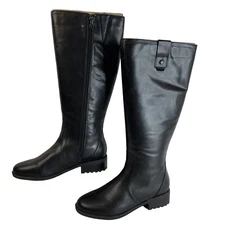 Easy Spirit Boots Womens Sz 8 Wide Black Leather Serhonda Comfort Knee high Nwob