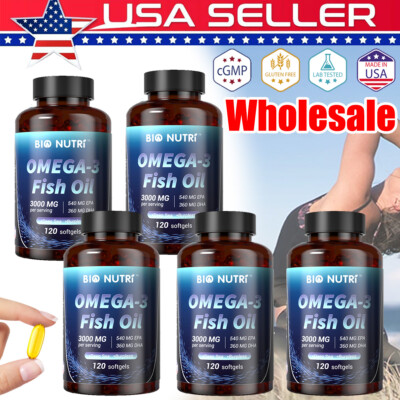 Triple Strength Omega 3 Fatty Acids 3000mg Fish Oil 120 Softgels W/ EPA DHA Lot