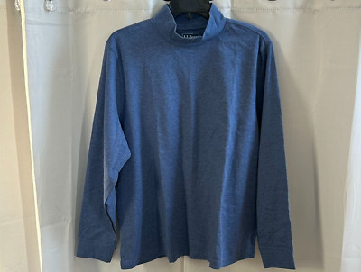 LL Bean Women Top Size 1X Blue 100% Cotton Mock Neck Long Sleeve Preppy 17038x