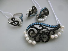 Art Deco Style Sterling Silver 925 / Ring Size 7 / Earrings / Brooch / set