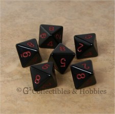 NEW Set of 6 Black with Red Numbers RPG D D Gaming Eight Sided Dice Chessex D8s