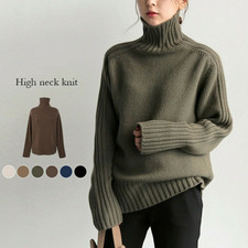 Womens Sweater Jumpers Pullover High Neck Knitted Casual Loose Fashion Warm