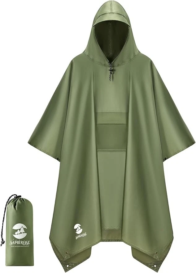 SaphiRose Thick Hooded Rain Poncho Waterproof Raincoat Jacket Hiking Travel