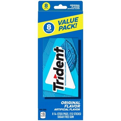 Trident Sugar Free Gum, Original, Value pack, 8 packs of 14 Pieces.