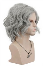 VGbeaty Old Men Short Curly Gray Wig Halloween Cosplay Anime Costume Party Wig