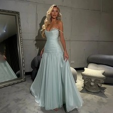 Pleats Prom Party Dress Chiffon Off Shoulder Evening Celebrity Dress Mermaid