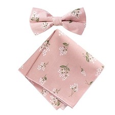 Men's Cotton Floral Print Bow Tie and Pocket Square Set One Size 13-blush Pink