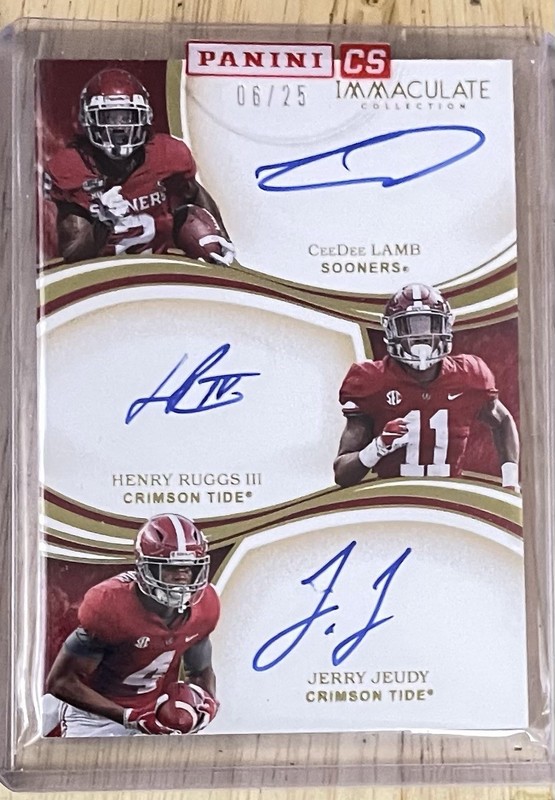 Panini 2020 Immaculate Collegiate Card #6 Lamb Ruggs Jeudy Triple Auto 06/25