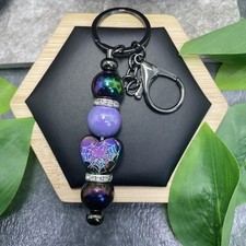 5.5 Stainless Steel Spider Web Acrylic Bead Keychain Purse Backpack D1630