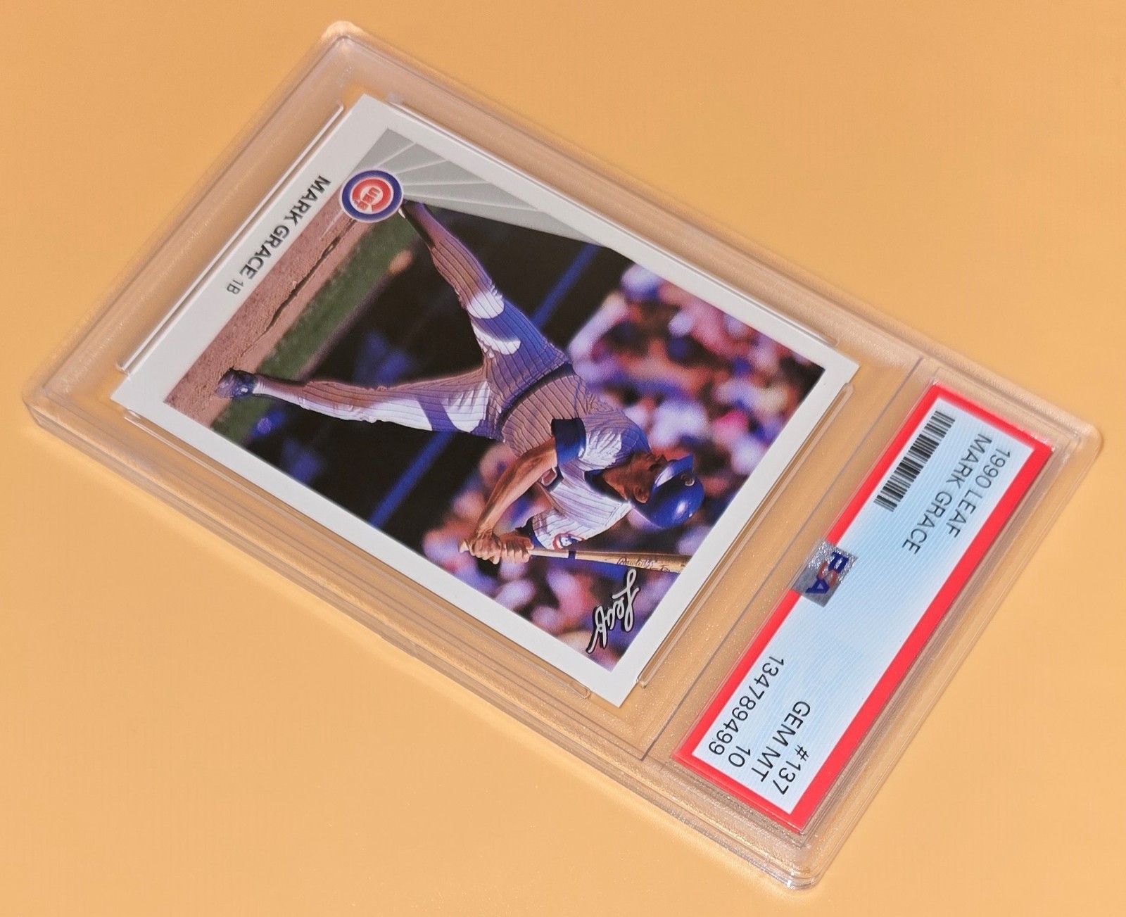 Mark Grace PSA 10 1990 Leaf Baseball #137 Chicago Cubs MLB Vintage Baseball Card view 5