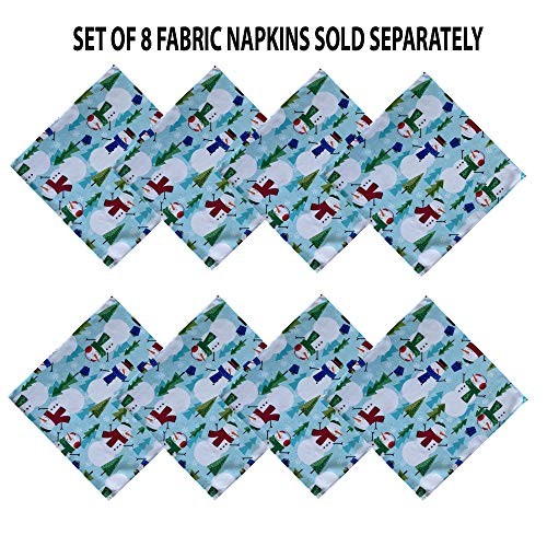 Blue Snowman Fun Christmas Fabric Napkins, Cheerful 17" x 17" (Set of 8) - Picture 4 of 5