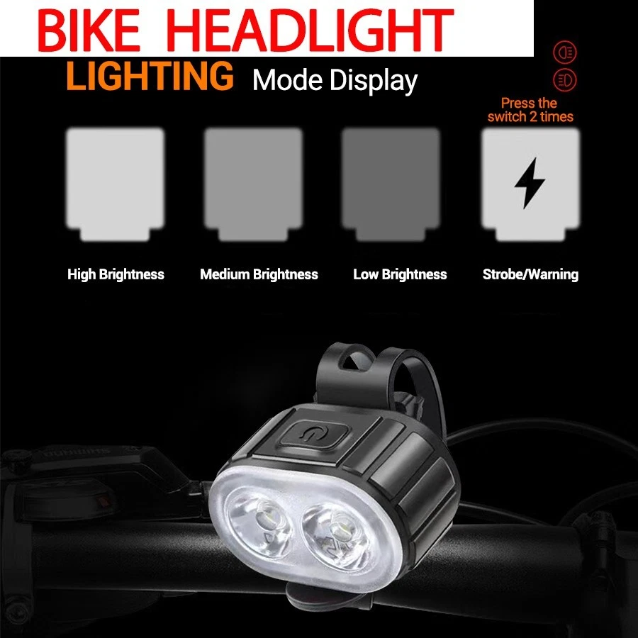 2x Mountain Bike Lights USB Rechargeable Bicycle LED Torch Front Rear + Lamp Set