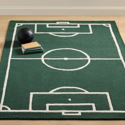 Hand-Tufted New Zealand Wool Soccer Field Rug: Kids Sports Play Mat