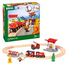 BRIO World Rescue Firefighter Set - 18-Piece FSC-Certified Wood Train Set  A...