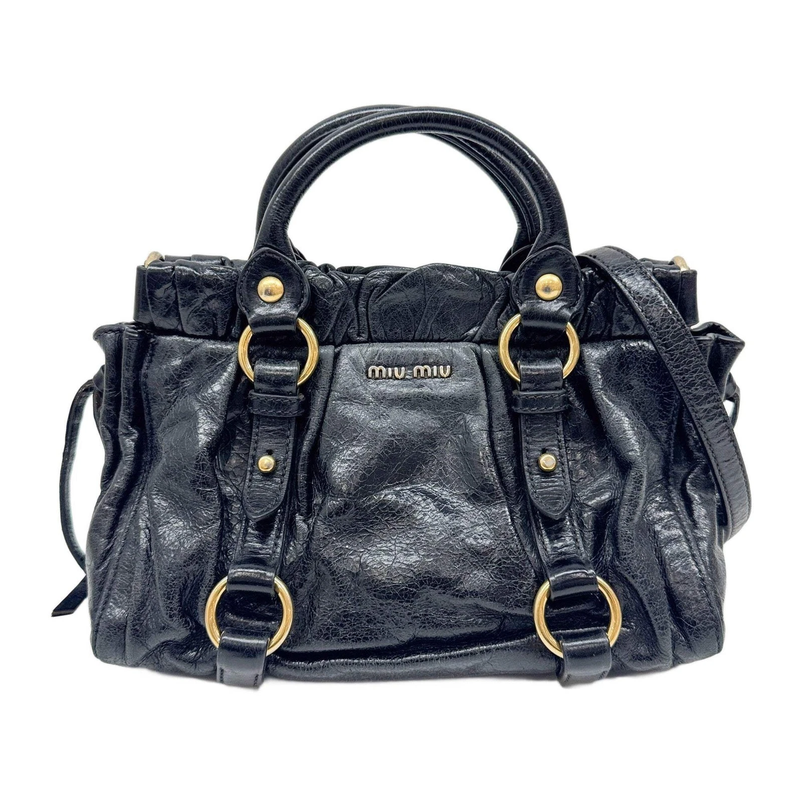 Miu Miu — MIU MIU Mini Vitello Black Leather Two Way Bag
