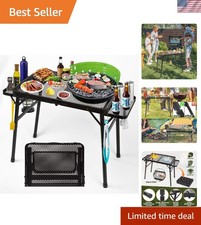 Luxury 2.5FT Adjustable Picnic Table & Grill with Wing Panels - Portable Design