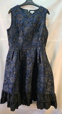 Blue Vanilla Sleeveless Jacquard Skater Dress. Blue, Gold and Black. Size 12.