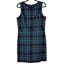 NWOT Tommy Hilfiger Sheath Dress Knee Length Plaid Blue Preppy Academia Size 14