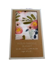 Mud Pie Floral Baby Girls Cotton Muslin Swaddle Blanket In Gift Box 47  X 47  