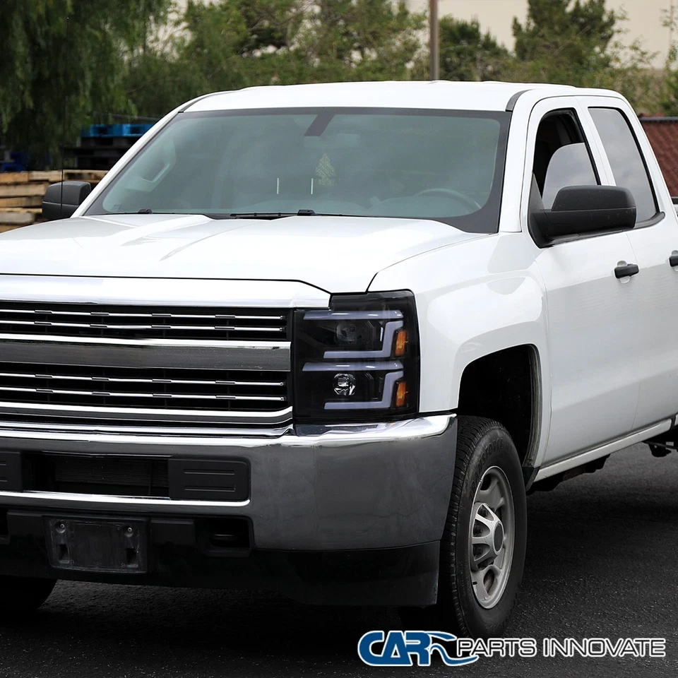 Fits 15-19 Silverado 2500/3500HD Black Smoke Projector Headlights LED Sequential Foto 3 de 4