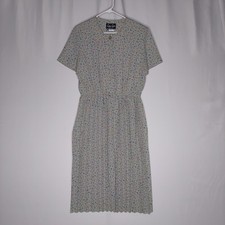 Leslie Fay Floral Dress 16P Pleated Pastel Ditsy Flower Button Modest Trad Wife