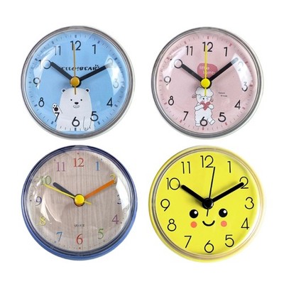 Bathroom Mini Round Clock With Secure Suction Base For Tile Surfaces No Drilling